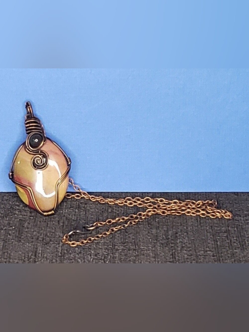 Handmade Copper Necklace With Polished Rock Pendent